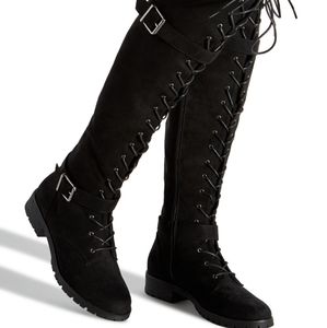 Shoe Dazzle Black Alixe Lace Up Boot